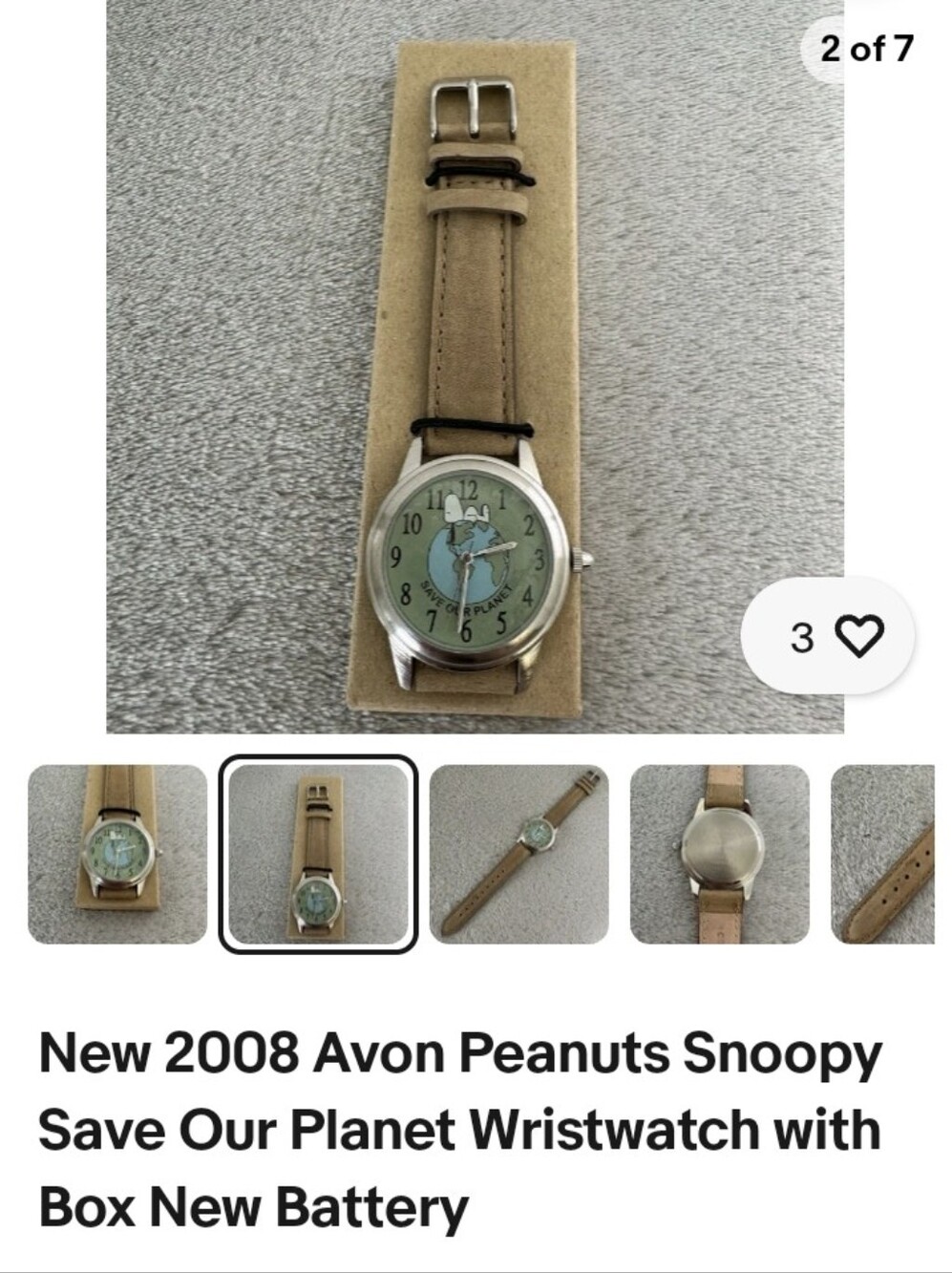 Avon Snoopy Save Our Planet Watch - Green Dial, Tan Strap